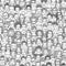 Seamless pattern of 100 hand drawn faces, black and white