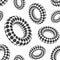 Seamless pattern of 3D geometric dotted rounded shapes. Donuts. Black and white colors