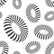 Seamless pattern of 3D geometric striped rounded shapes. Donuts. Black and white colors