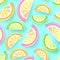 Seamless pattern with 3D plastic tropic fruits. Summer background.