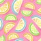 Seamless pattern with 3D plastic tropic fruits. Summer background.