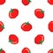 Seamless pattern with 8 bit pixel tomato on a white background. Vector illustration. Old school computer graphic style