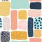 Seamless pattern abstract blocks. Square and rectangle doodle shapes with different textures. Mosaik puzzle style background blue,
