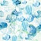 Seamless pattern of abstract blue flowers, original hand drawn, impressionism style, color texture, brush strokes of paint, art