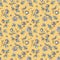 Seamless pattern. Abstract blue garden roses on yellow background. Vintage flowers wallpaper.