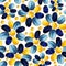 Seamless pattern with abstract blue and yellow spots and circles. Hand drawn watercolor illustration for design background,