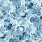 Seamless pattern with abstract curls, fruits and berries in blue