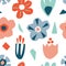 Seamless pattern with abstract cutout flowers and leaves