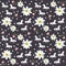 Seamless pattern with abstract horses and little roses, daisies and forget me not flowers
