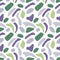 Seamless pattern with abstract minimalist modern style figures in violet, green, salad, purple, lilac colors on white background.