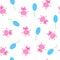 Seamless pattern abstract pink pigs and blue balloons on white background, vector eps 10