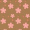 Seamless pattern with abstract sakura flowers and floral stringed violins on brown background. Creative color floral