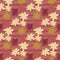 Seamless pattern with abstract star figures. Burgundy stripped background with beige and yellow elements