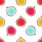 Seamless pattern with abstract varicoloured halves figs. Healthy dessert. Fruity repeating background. Hand drawn fruits