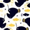 Seamless pattern with abyssal sea animal - angler fish.