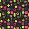 Seamless pattern with acid neon green and pink abstract geometric shapes, bold, linear elements. Inspired by brutalism