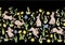 Seamless pattern, ackground with spring flowers and rabbits, hares.