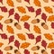 Seamless pattern with and acorns, autumn Oak and Hawthorn leaves. Vector illustration