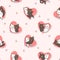 Seamless pattern adorable lover cat characters with pink heart
