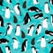 Seamless pattern with AdÃ©lie penguins. Males, females and chicks of AdÃ©lie penguins