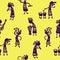 Seamless pattern African men musicians with tools on a yellow background sketch Doodle Vector Illustration