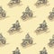 Seamless pattern with African motorcycles and drivers in traditional clothes.