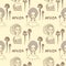 Seamless pattern with African women in scarf, palms and inscription `africa`.