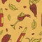 Seamless pattern of an alcoholic beverage and grapes on grunge background. Bottle red wine