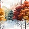 Seamless pattern of all seasons trees for wall paper, border or web design. Generative AI