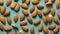 Seamless pattern of almonds on blue background