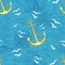 Seamless pattern with anchor, compass and ships