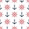 Seamless pattern with anchor and ship rudder. Marine print. Vector illustration.