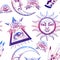 Seamless pattern with ancient astronomical illustration of the sun, the moon