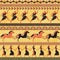 Seamless pattern with ancient greek people, horses and ornament. Traditional ethnic background.