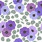 Seamless pattern with anemone flowers and silver dollar eucalyptus. Variation of different colors. Decorative holiday floral backg