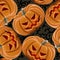 Seamless pattern of angry pumpkins Halloween