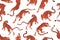 Seamless pattern with angry tigers. Endless repeating background with evil wild felines prowling and roaring. Texture