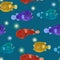 Seamless pattern with angry toothy anglers with lanterns bait. Vector cartoon detailed illustration of anglerfish.