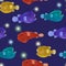 Seamless pattern with angry toothy anglers with lanterns bait. Vector cartoon detailed illustration of anglerfish.