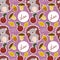 Seamless pattern with animals. Cute hedgehog with botanical elements of apples, mushrooms and leaves. Positive inscriptions.
