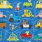 Seamless pattern of animals in vehicles