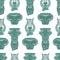 Seamless pattern with antique statue of man, column, harp