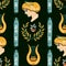 Seamless pattern with antique statue of woman, harp, pattern