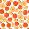 Seamless pattern of apples whole halved and sliced pieces flat vector illustration on white background