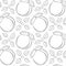 Seamless pattern with apricots, peaches and leaves. Black and white hand-drawn linear elements are isolated on a transparent