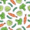 Seamless pattern as a drawing of vegetables. Vegetarian background.