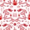 Seamless pattern with Asian elements for happy Chinese new year of the Dragon 2024