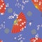 Seamless pattern with Asian fans and cherry blossoms.