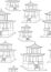 Seamless pattern with asian gazebo or japan architecture as a colorless coloring page, offline vector stock illustration as