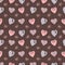 Seamless pattern with assorted hearts and gifts boxes , hand drawn elements on dark background